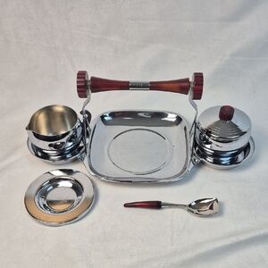 Vintage Glohill Gourmates Steel & Bakelite Sugar & Cream Server (With Flaw)
